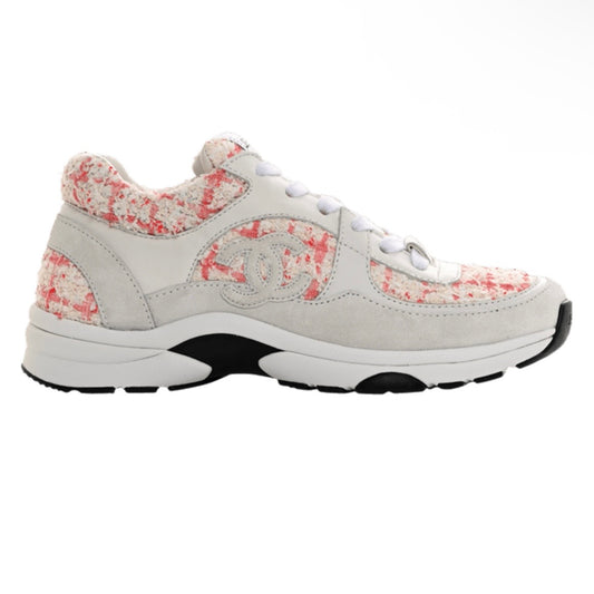 Chanel CC Logo Sneaker Ecru Pink Tweed (Used, No Box)