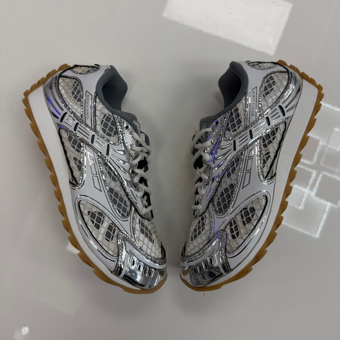 Bottega Veneta Orbit Sneaker White Silver (USED NO BOX)