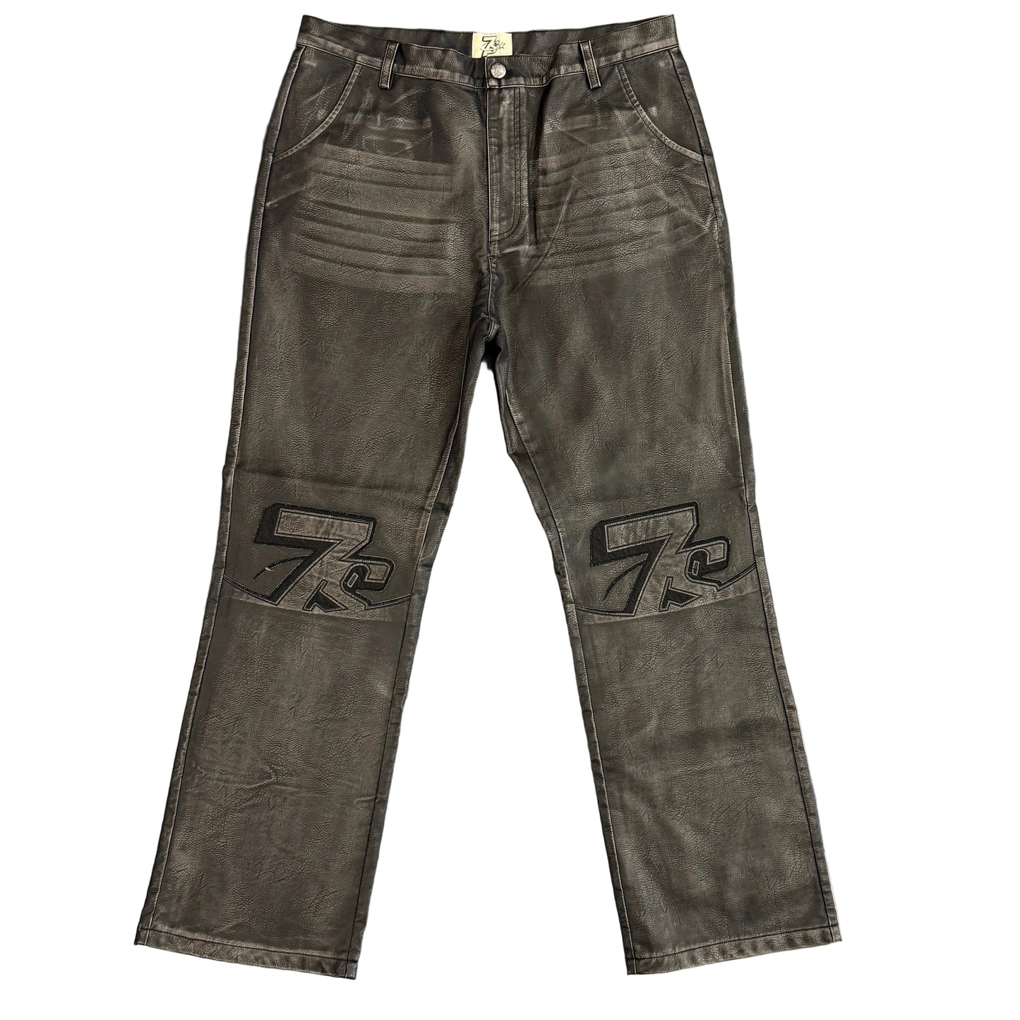 Triple Seven Black Leather Logo Pants