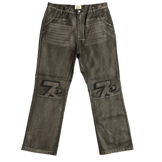 Triple Seven Black Leather Logo Pants
