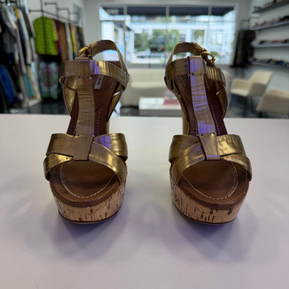 Miu Miu gold leather platform sandals (USED NO BOX)