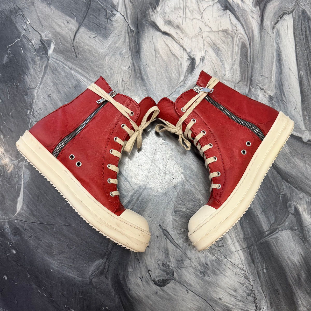 Rick Owens Ramone Highs Red / White (USED NO BOX)