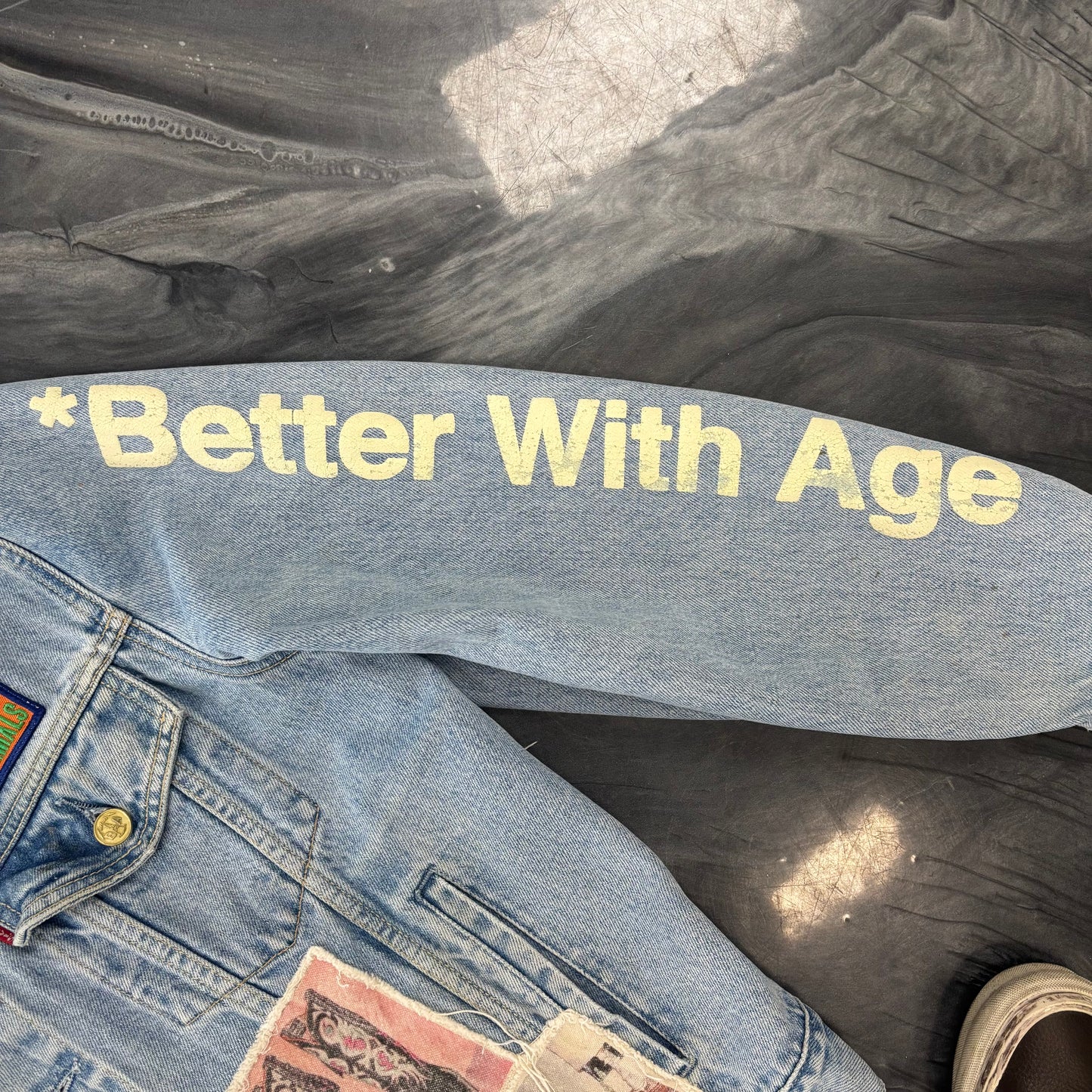 Better With Age Portrait Denim Jacket Multi Patch