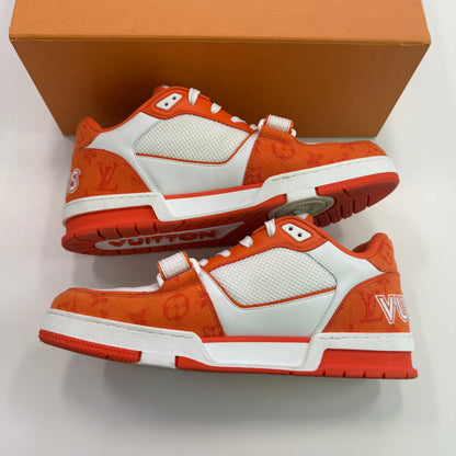 Louis Vuitton Trainer Low 'Velcro Strap - Orange Monogram Denim' (Used)