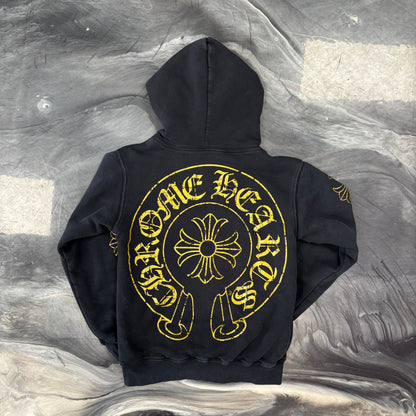 Chrome Hearts Vintage Gold Horseshoe Thermal Zip Up Hoodie