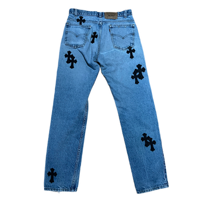 Chrome Hearts 505 Levi Black Cross Patch Denim Jeans