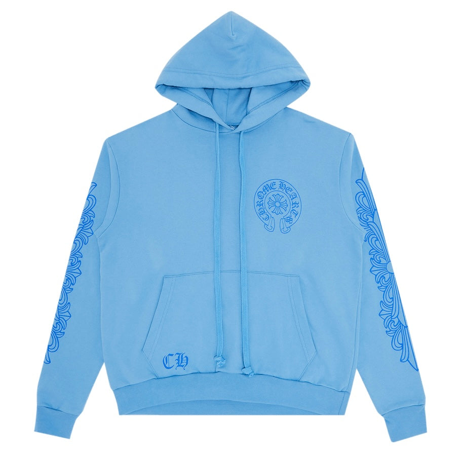 Chrome Hearts Blue Miami Horseshoe Floral Sleeve Hoodie