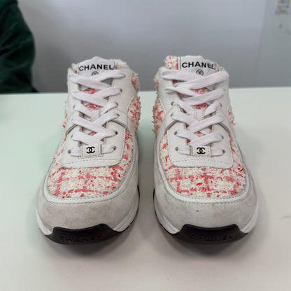 Chanel CC Logo Sneaker Ecru Pink Tweed (USED NO BOX)