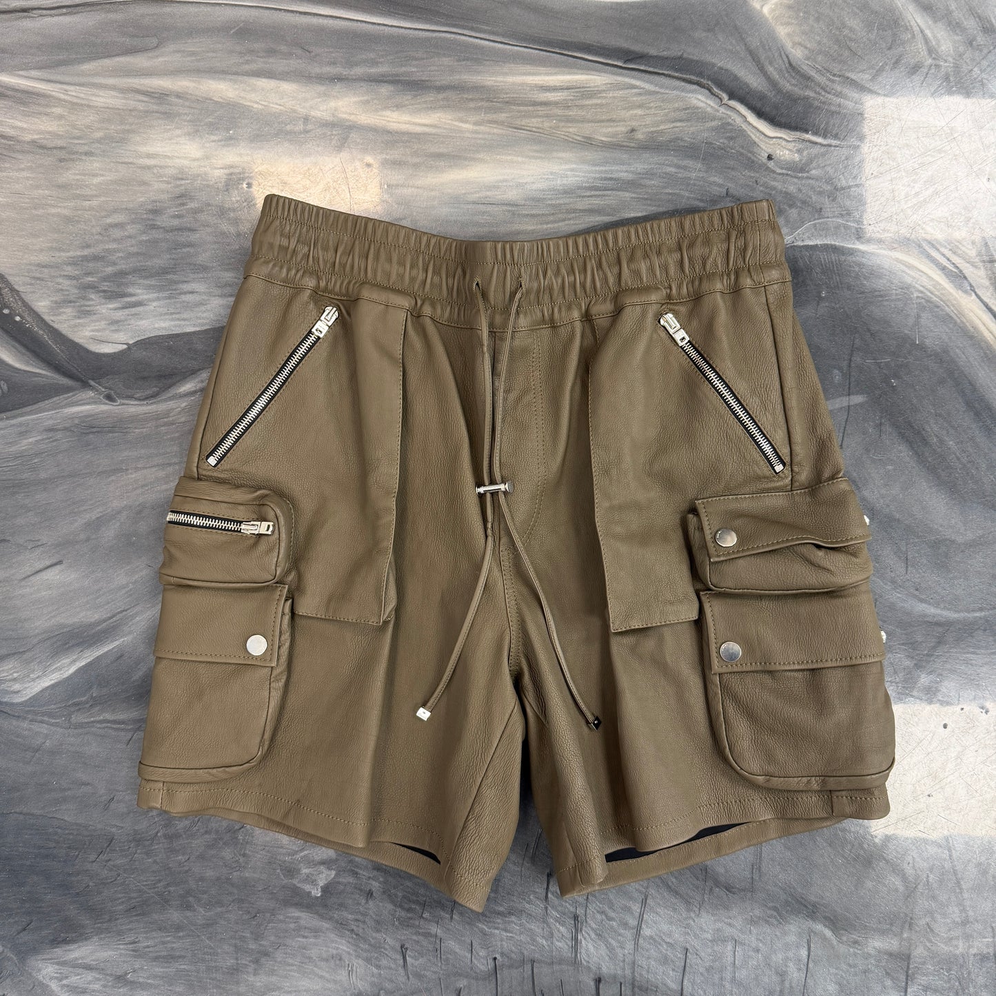 Amiri Cargo Leather Shorts Army Green
