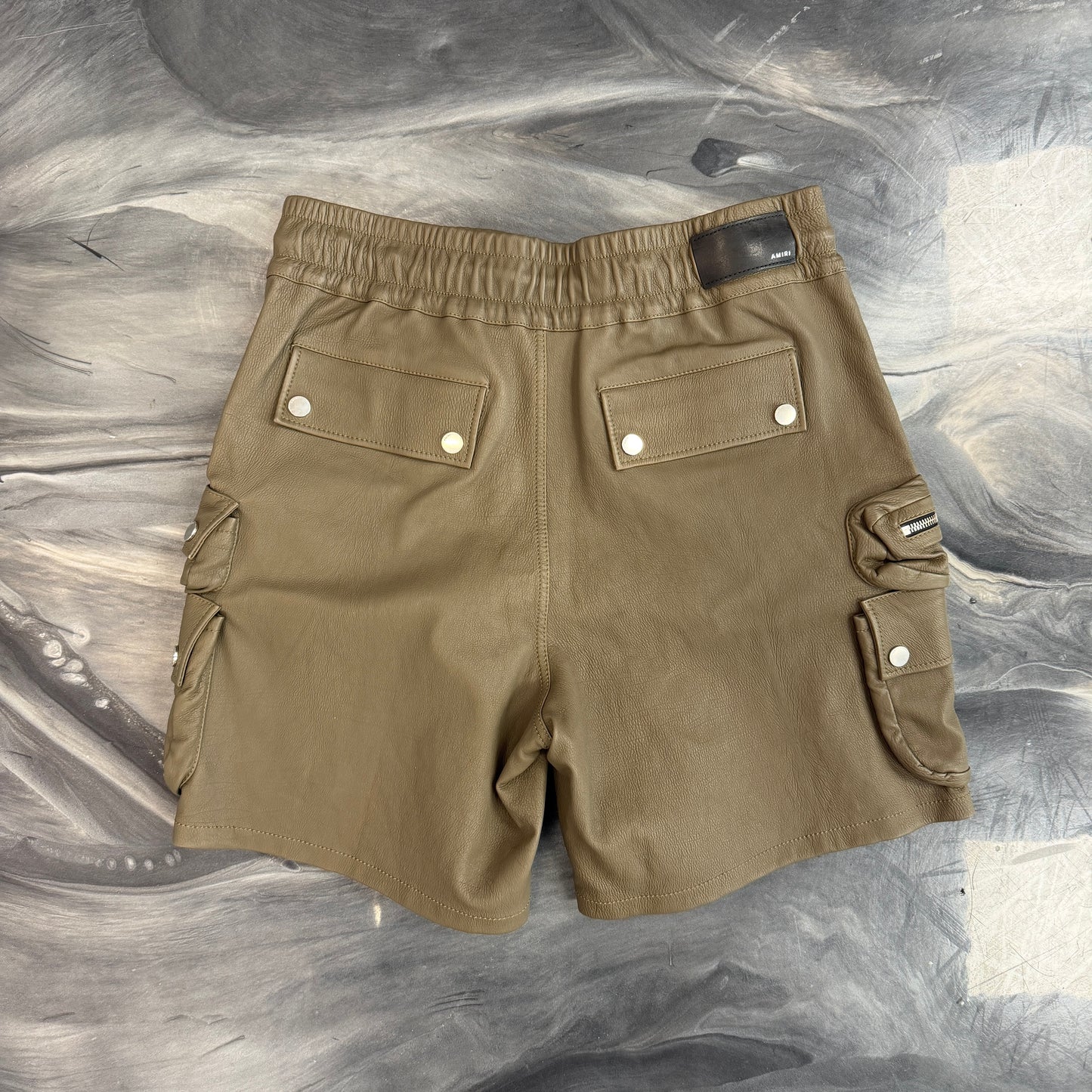 Amiri Cargo Leather Shorts Army Green