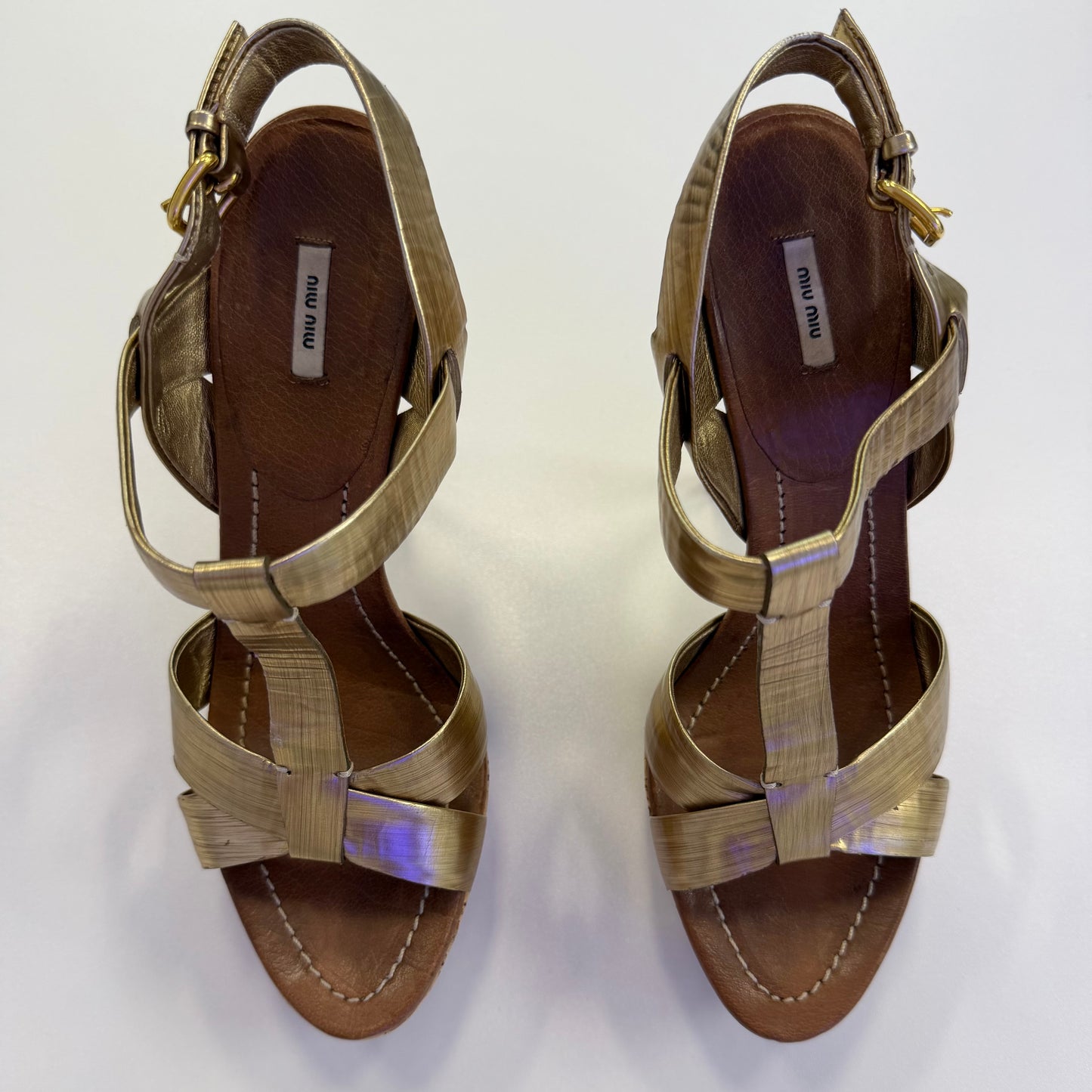 Miu Miu gold leather platform sandals (USED NO BOX)