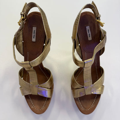 Miu Miu gold leather platform sandals (USED NO BOX)
