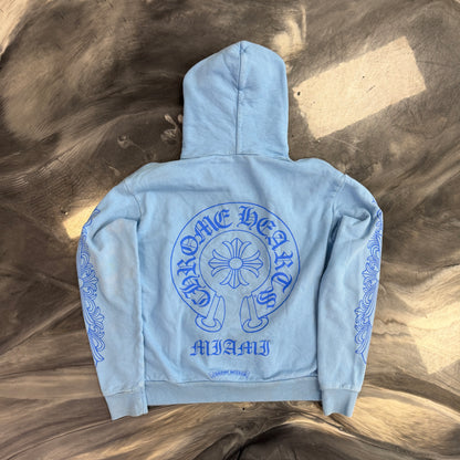Chrome Hearts Blue Miami Horseshoe Floral Sleeve Hoodie