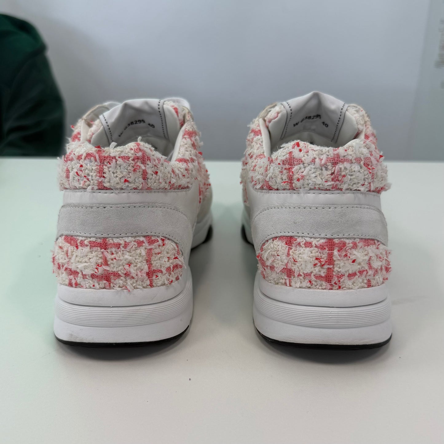 Chanel CC Logo Sneaker Ecru Pink Tweed (USED NO BOX)