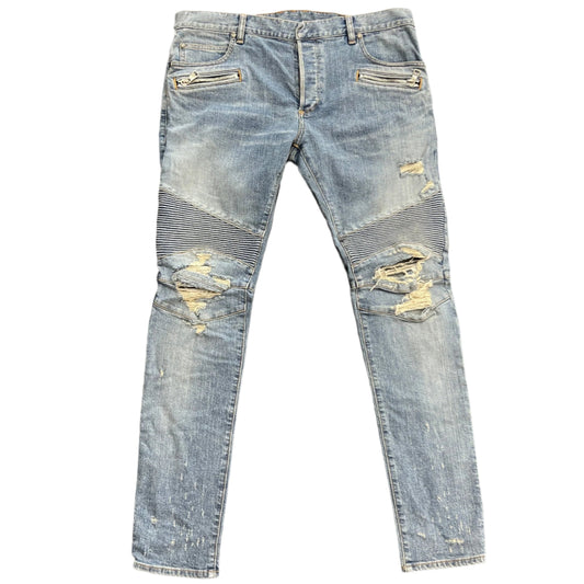 Balmain Light Wash Biker Jeans