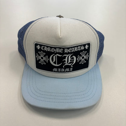 Chrome Hearts Miami Exclusive Embroidered CH Patch Trucker Hat Blue White Black