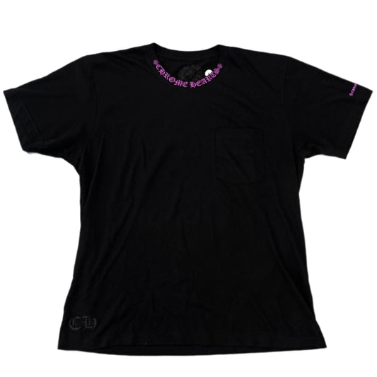 Chrome Hearts Purple Neck Logo Black Pocket Tee
