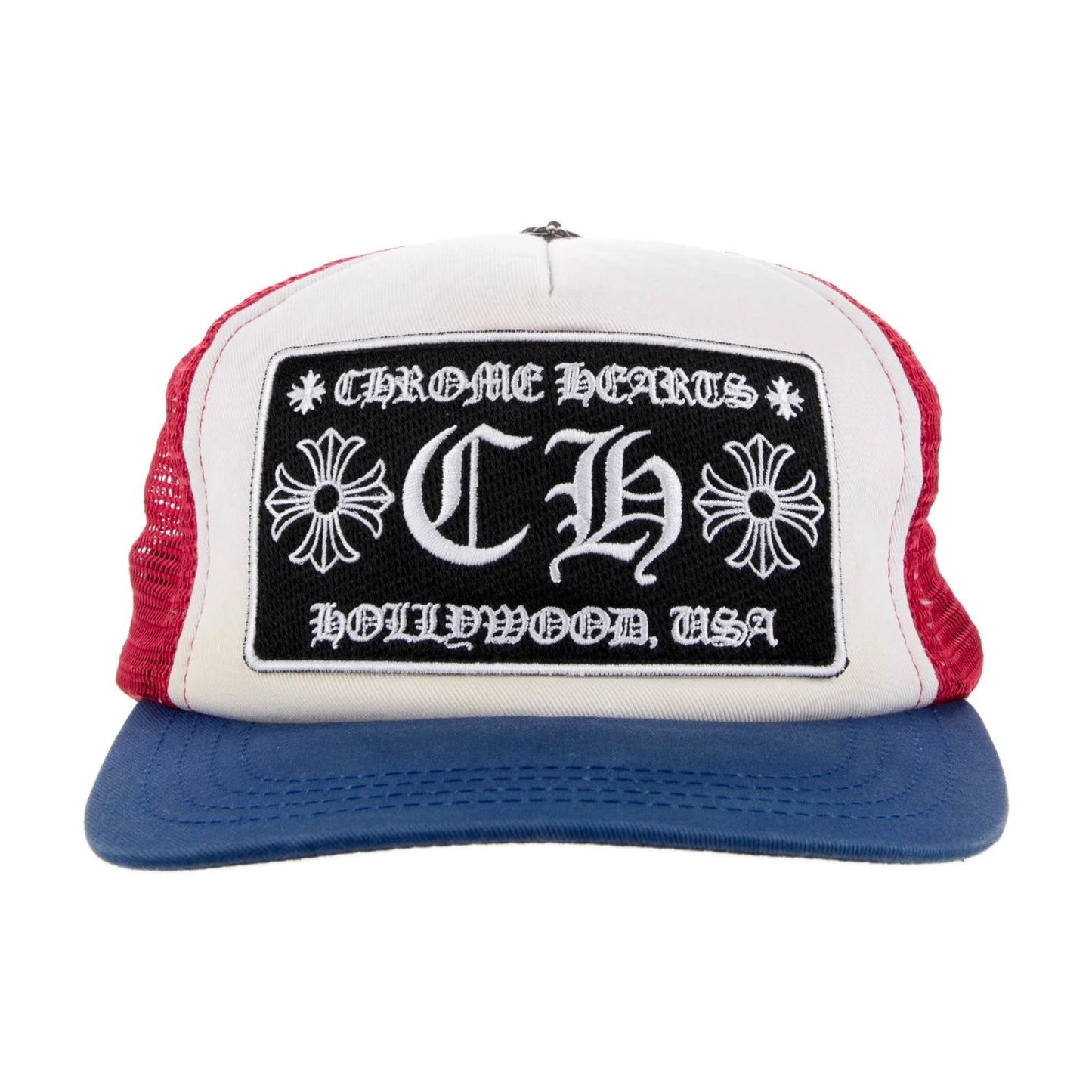 Chrome Hearts Hollywood CH White/Blue/Red Trucker Hat