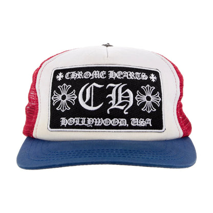 Chrome Hearts Hollywood CH White/Blue/Red Trucker Hat