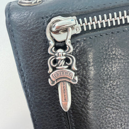 Chrome Hearts Wave Wallet Silver Cross Plus
Black Leather With Dagger Zippers