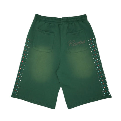 AZVA HIDDEN CRYSTAL SWEAT SHORTS GREEN