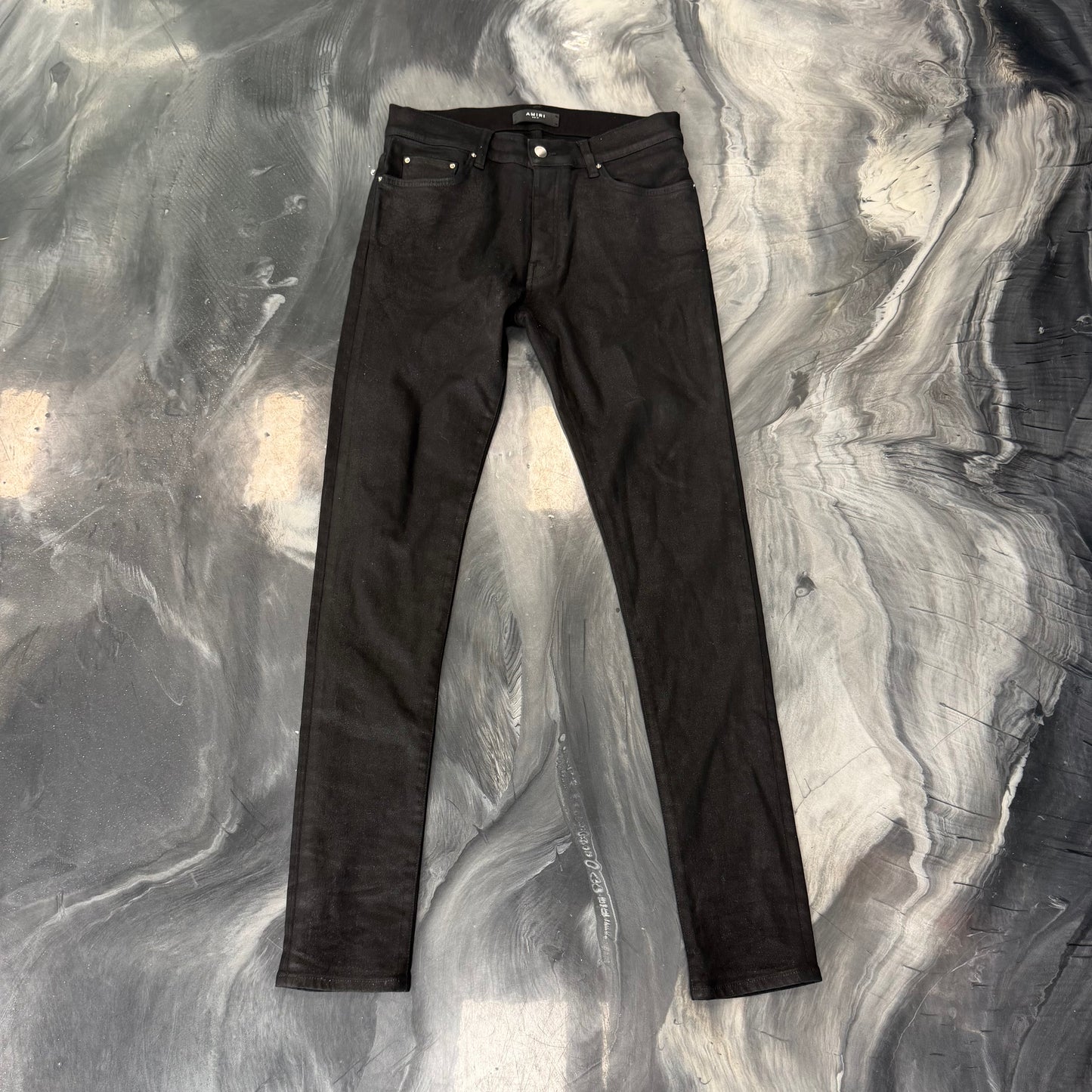 Amiri Black Waxed Denim Skinny Jeans