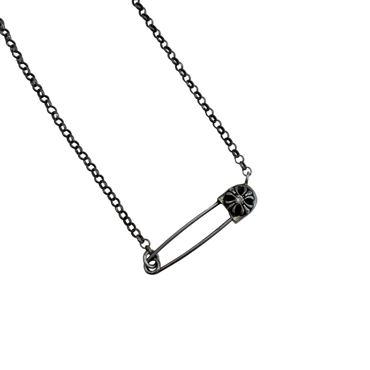 Chrome Hearts Diamond Safety Pin Necklace