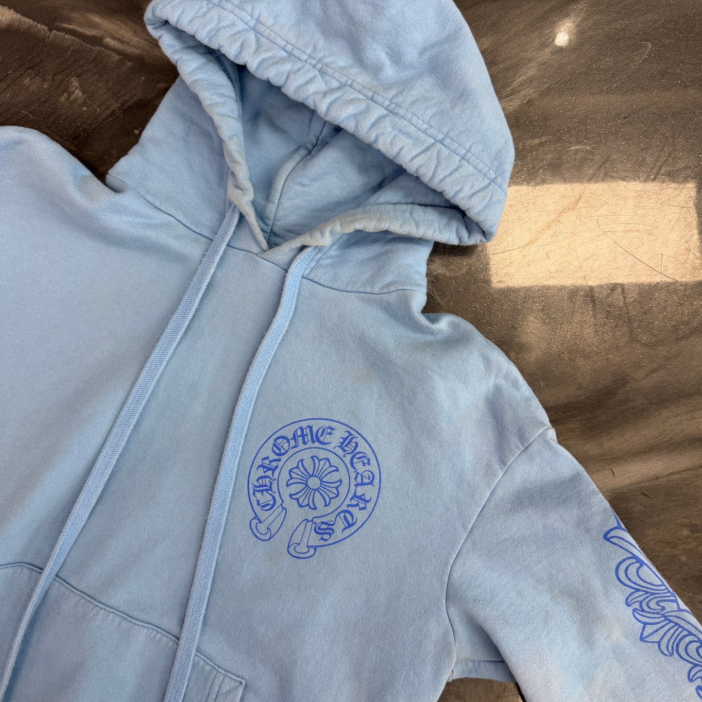 Chrome Hearts Blue Miami Horseshoe Floral Sleeve Hoodie