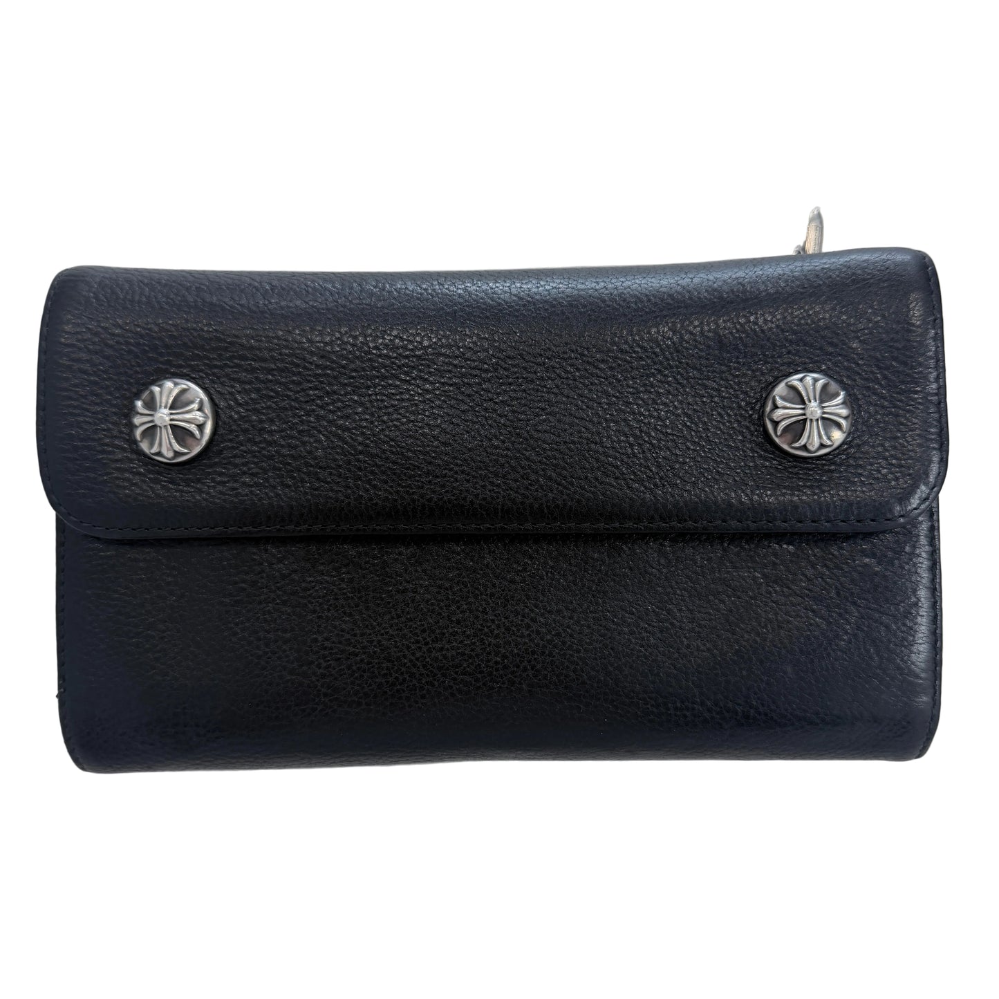 Chrome Hearts Wave Wallet Silver Cross Plus
Black Leather With Dagger Zippers