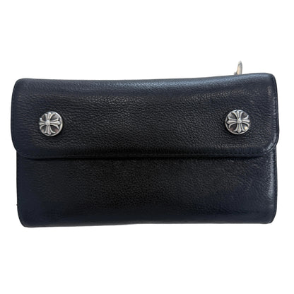 Chrome Hearts Wave Wallet Silver Cross Plus
Black Leather With Dagger Zippers
