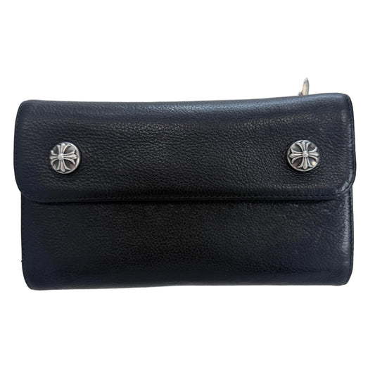 Chrome Hearts Wave Wallet Silver Cross Plus Black Leather With Dagger Zippers