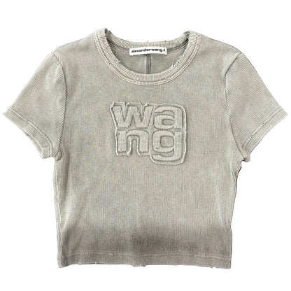 Alexander Wang Women’s Distressed Edge Rib Baby Tee Grey