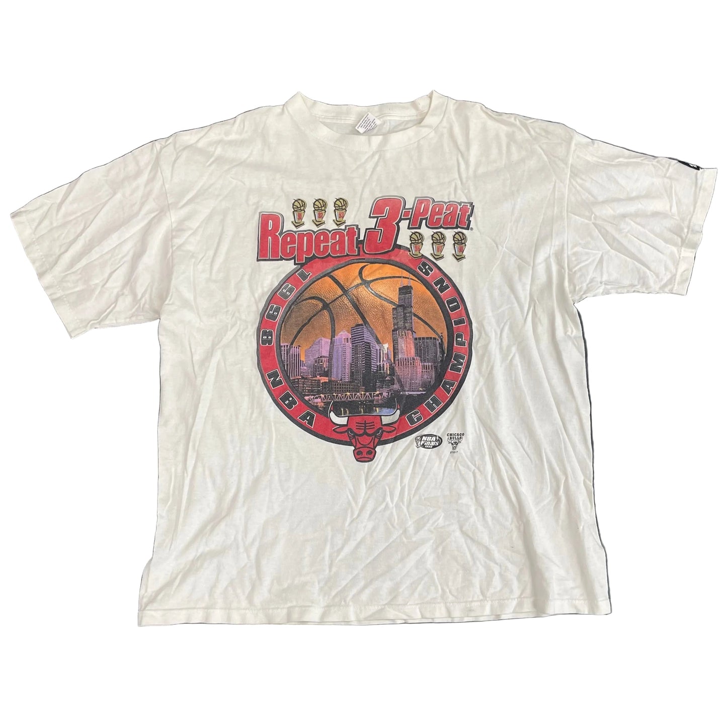 1998 Starter Chicago Bulls "Repeat 3-Peat" NBA Championship Vintage Tee