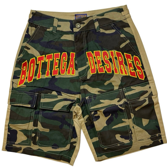 Bottega Desires Camo Cargo Shorts