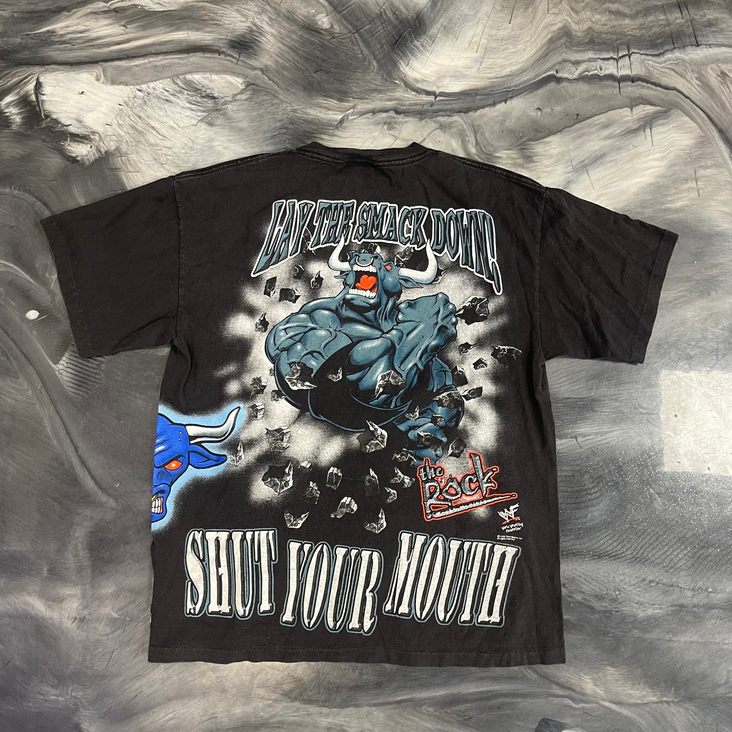 1999 WWF The Rock "Know Your Role And Shut Your Mouth" Vintage All-Over Print Tee