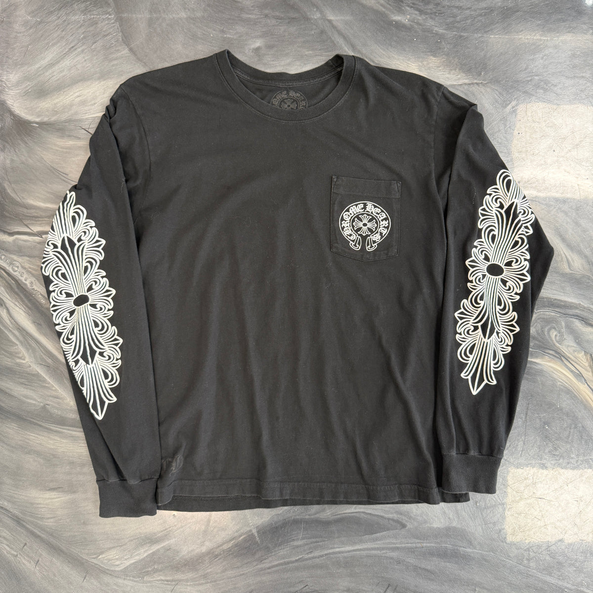 Chrome Hearts Miami Horseshoe Logo Floral Long Sleeve Tee Black