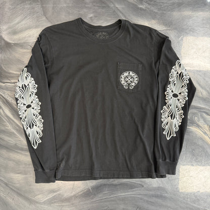 Chrome Hearts Miami Horseshoe Logo Floral Long Sleeve Tee Black