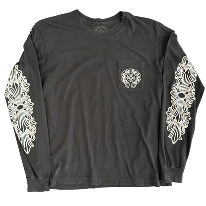 Chrome Hearts Miami Horseshoe Logo Floral Long Sleeve Tee Black