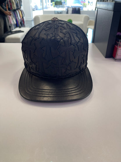 Chrome Hearts Cemetery Cross Leather Stitched Trucker Hat Black