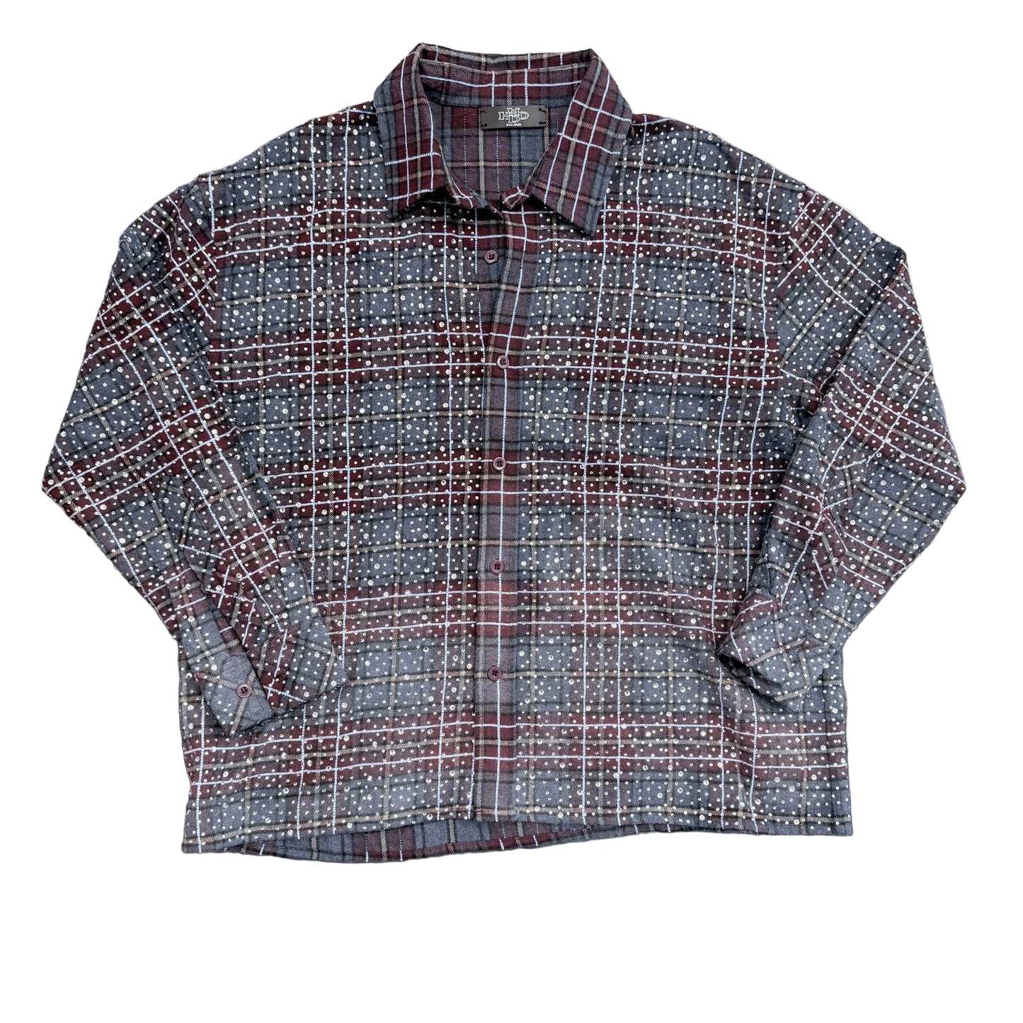 HMDD Crystal Studded Flannel Navy/Maroon