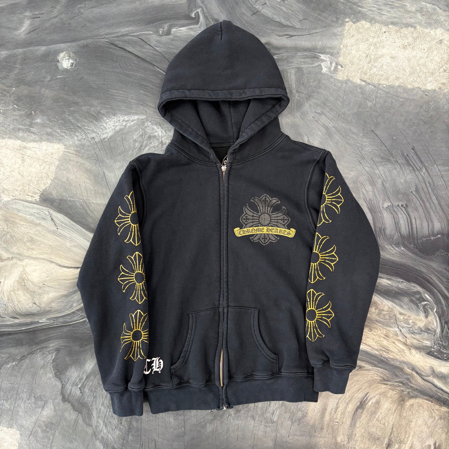 Chrome Hearts Vintage Gold Horseshoe Thermal Zip Up Hoodie