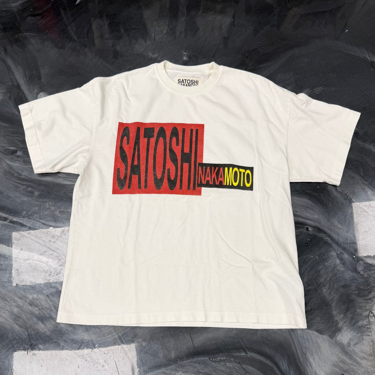 Satoshi Nakamoto Distort Logo Tee White