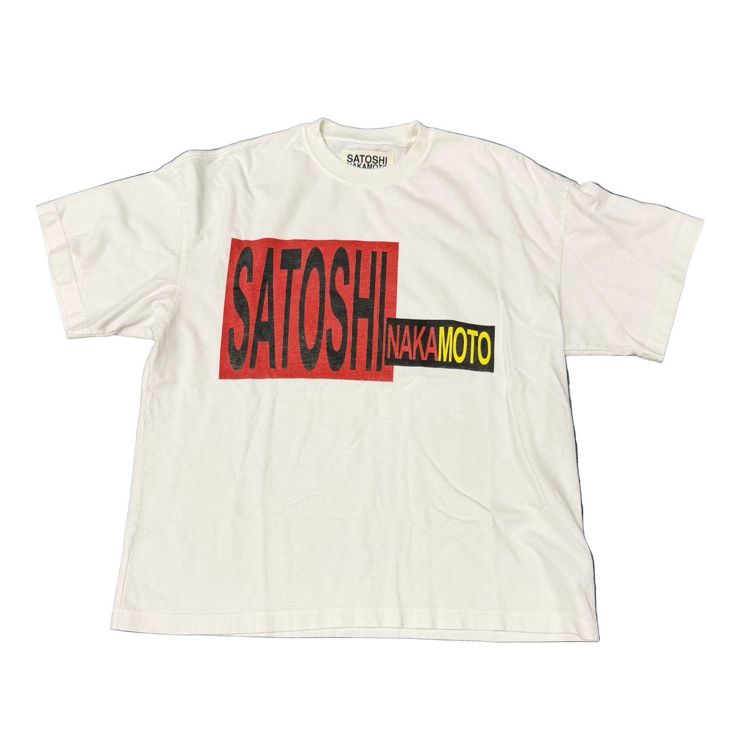 Satoshi Nakamoto Distort Logo Tee White