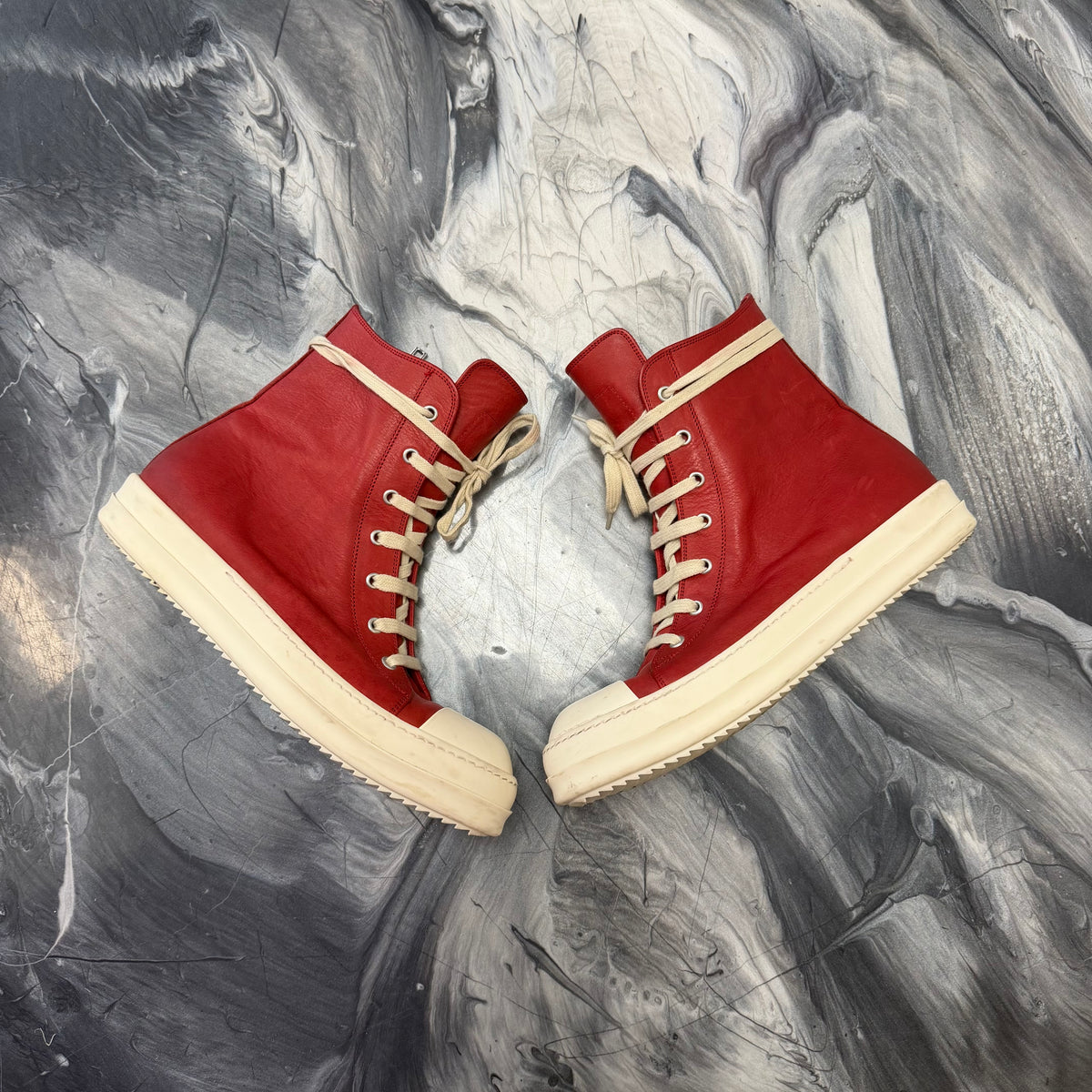 Rick Owens Ramone Highs Red / White (USED NO BOX)