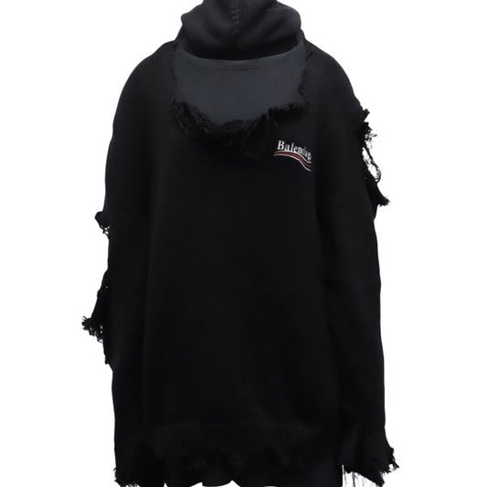Balenciaga Logo Destroyed Hoodie In Black Cotton
