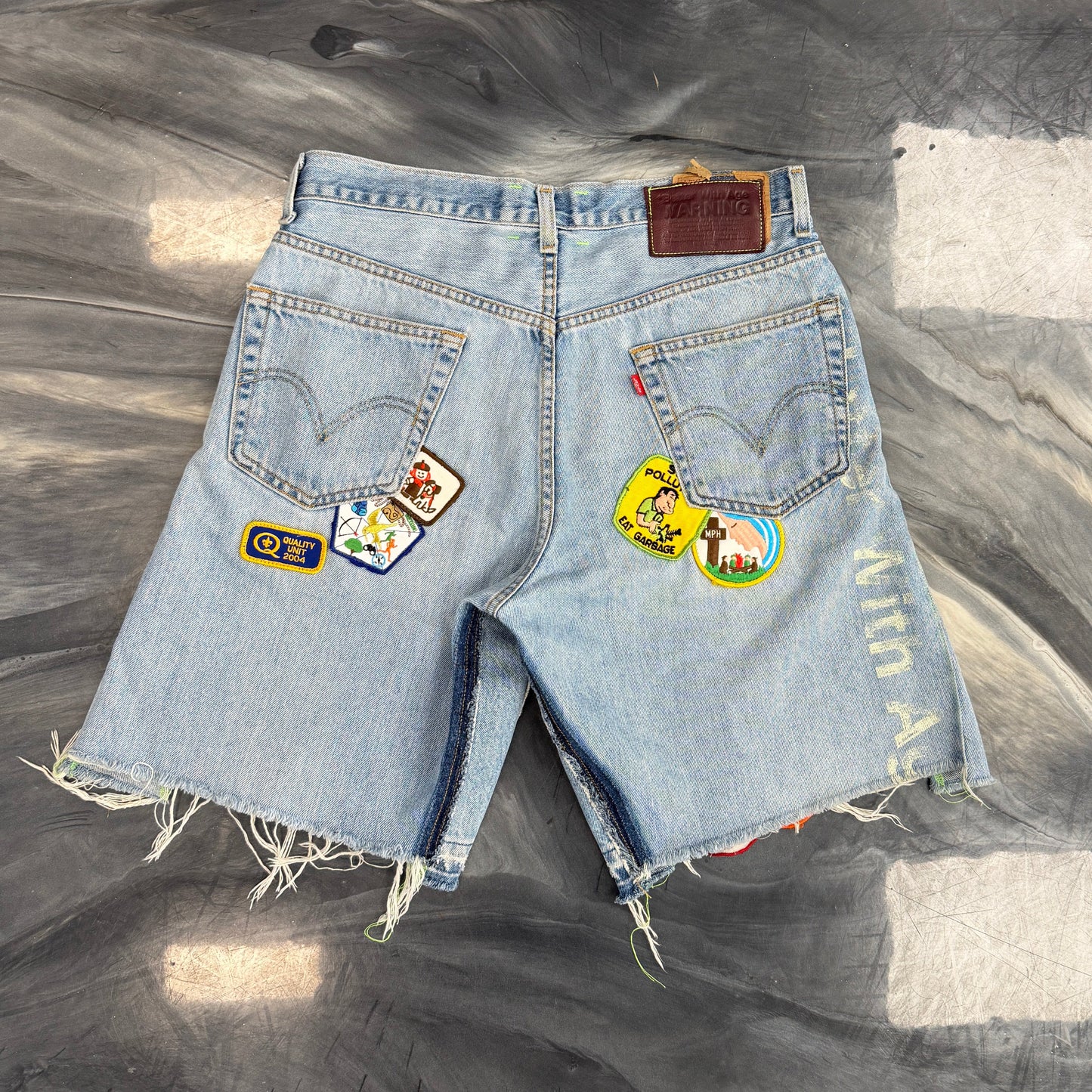 Better With Age Reworked Vintage Patched Jean Shorts