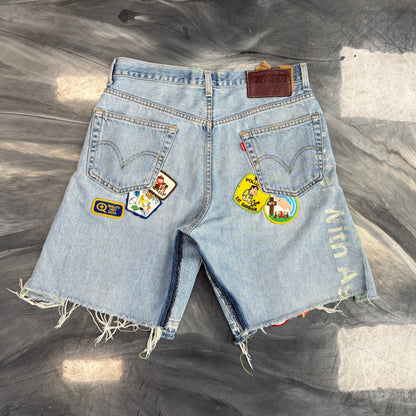 Better With Age Reworked Vintage Patched Jean Shorts