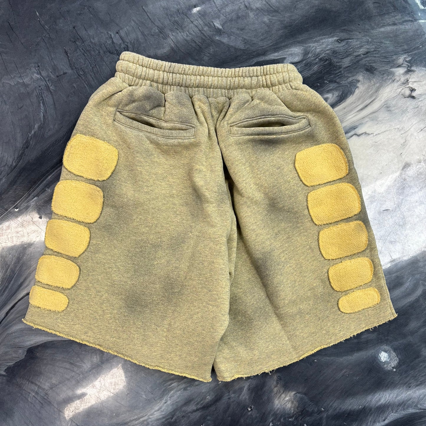 Satoshi Nakamoto Distressed Patchwork  Moto Shorts