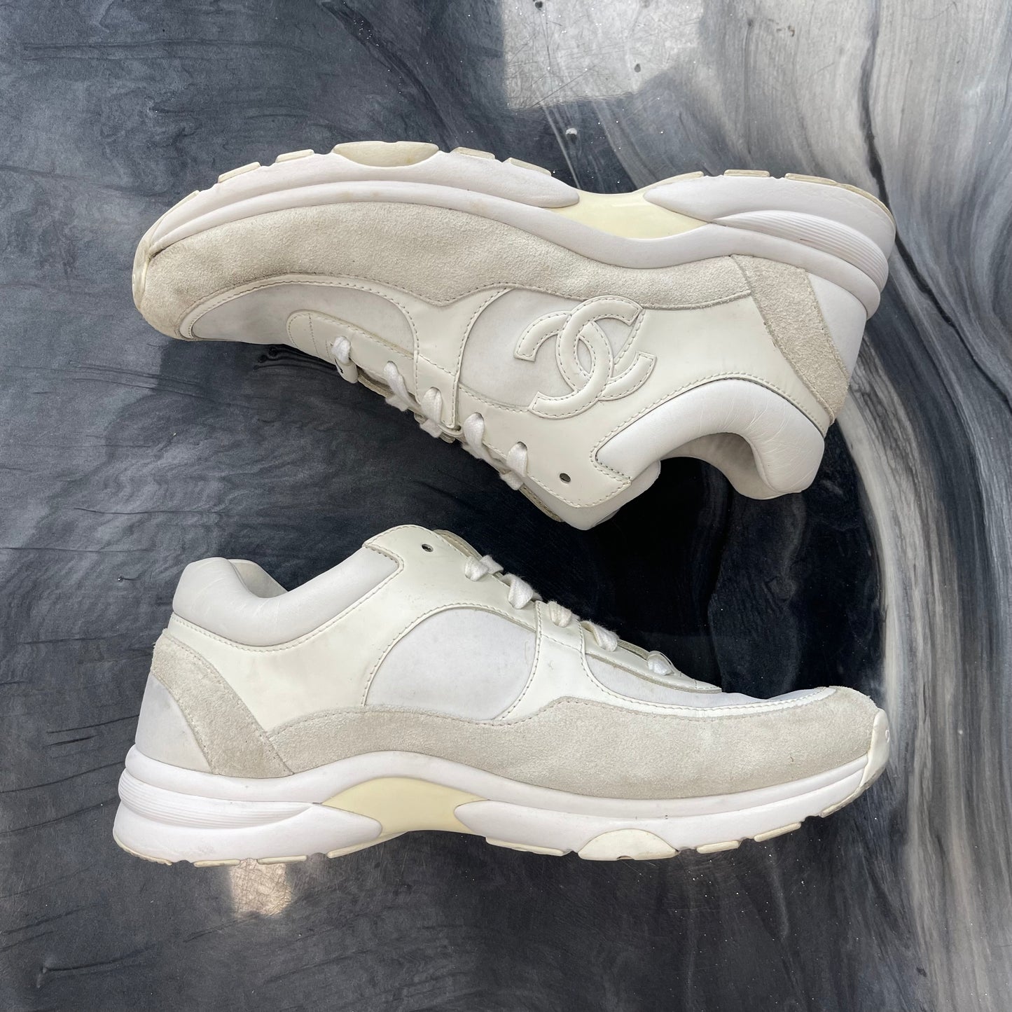 Chanel CC Logo Trainer Low Suede Calfskin Fabric (USED)