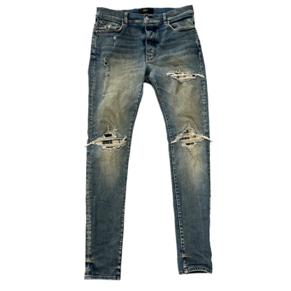 Amiri MX1 Distressed Indigo Blue Plaid